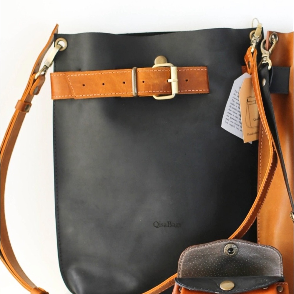 QISABAGS Black Leather Crossbody Satchel - Picture 7 of 7